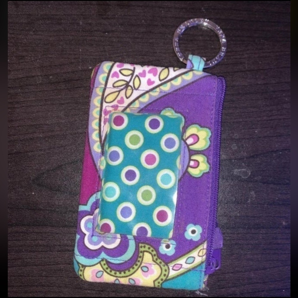 Vera Bradley Plum Petals Zip ID Case Purple Paisley Quilted Cotton Wallet